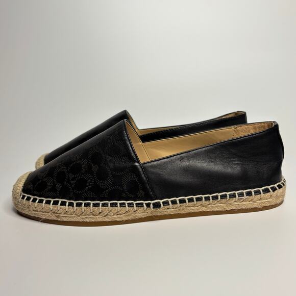 Coach Carley Leather Slip On Espadrille Loafers in Black - Picture 2 of 9